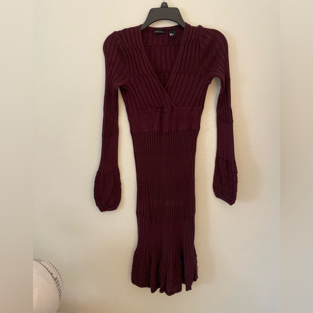 Vintage, Moda International, Fit & Flare, long sleeve, med., maroon, knit dress.